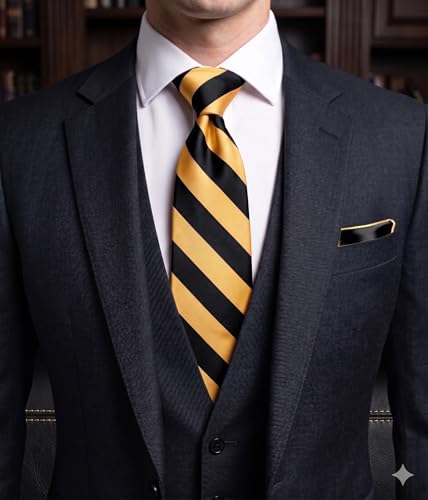Image of NYFASHION101 Men's Classic Striped Necktie - Premium Woven Two-Tone Tie for Weddings, Graduation, Business & School Colors
