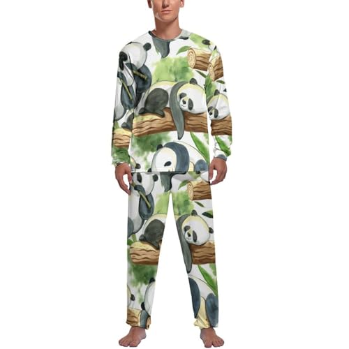 Pyjama homme manches longues motif panda noir et blanc pour vos soirées cocooning à la maison