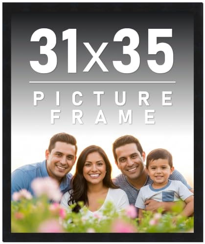 31x35 Frame Black Picture Frame - Complete Modern Photo Frame Includes UV Acrylic Shatter Guard Front, Acid Free Foam Backing Board, Hanging Hardware Wood Wall Frames for Family Photos - no Mat