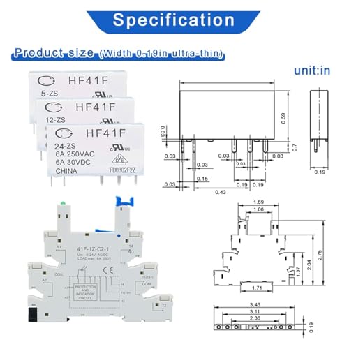 Relais ferroviaire 5V 41F 6A 30VDC mini module de commutation rail DIN | Lot de 10