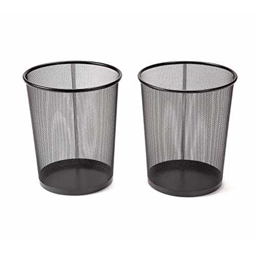 Seville-Classics-Small-Cylinder-Trash-Can-for-Home-or-Office-6-Gallon-Mesh-Round-Bins-Lightweight-Steel-Wastebasket-Set-for-Garbage-or-Recycle-2-Pack-Black