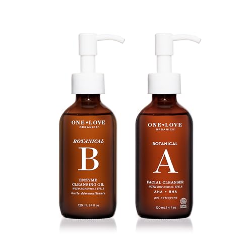 Image of One Love Organics Double Cleanse Kit with Botanical B Enzyme Cleansing Oil and Botanical A Facial Cleanser | Oil Cleanser and AHA BHA Foaming Face Wash Set for Makeup Removal Smooth Radiant Skin