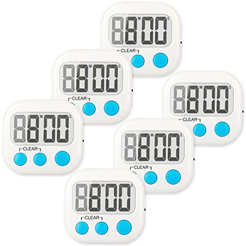 6 Pack White Digital Kitchen Timer Strong Magnetic Electronic Countdown and Count Up