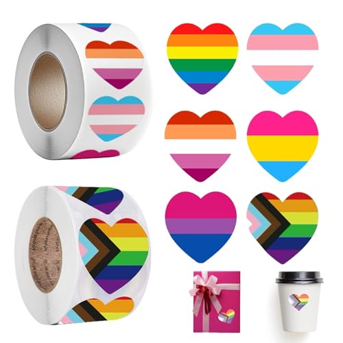 2 Set Of Bunte Sticker Rolle,LGBTQ Pride Sticker Regenbogen Aufkleber,Events Regenbogenflagge Herzförmige für Lesbian Pride Parades,Wasserfest Homosexuelle Regenbogenaufkleber,Rainbow,LGBT Zubehör