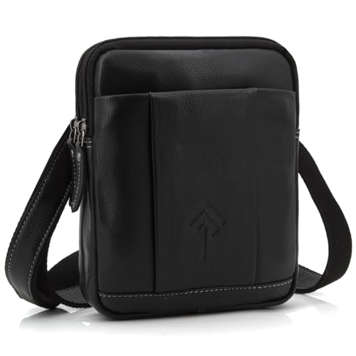ekavale Umhängetasche Herren aus Leder - Stylische Schultertasche Herren Vintage - Messenger-Bag für Männer, für Alltag, Arbeit Robuste kleine Herrentasche (Schwarz)