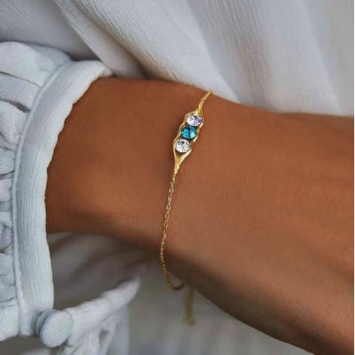 Personalized Custom Mother's Day Link Bracelet with 1-6 Simulated Birthstones Charm Bracelets Jewelry Pea in a Pod Bracelet for Women, Custom Dainty Mama Bracelet for Grandmother Mom.4