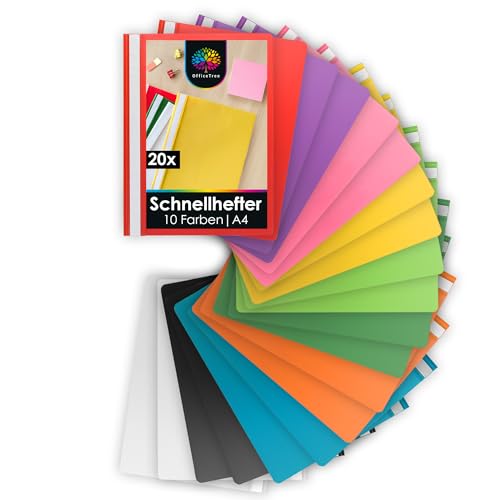 OfficeTree 20x Schnellhefter A4 Set - 10 Farben - Robuste Kunststoff Hefter A4 Plastik für Schule Studium Büro - Schulmappen - Schnellhefter Plastik - Schnellhefter Set Bunt - Heftmappen