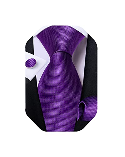 Image of DiBanGu Extra Long Tie for Men 63 inch XL Silk Necktie Set | Pocket Square and Cufflinks, Big and Tall, Jacquard Woven, Gift Box, Paisley /Plaid /Solid /Striped, for Weddinng Party Business