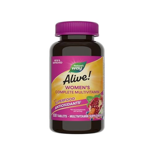Nature’s Way Alive! Complete Multivitamin for Women, Daily Women’s Vitamin Supports Cellular Energy Metabolism, Hair, Skin & Nails*, B-Vitamins, with Superfood Antioxidants, 130 Tablets