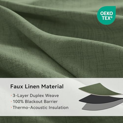 Image of 100% Blackout Shield Linen Textured Total Blackout Curtains for Bedroom 72 Inches Long, Olive Green Grommet Curtains for Living Room, Thermal Insulated Room Darkening Drapes, 50 inch W x 72 inch L, 2 Panels