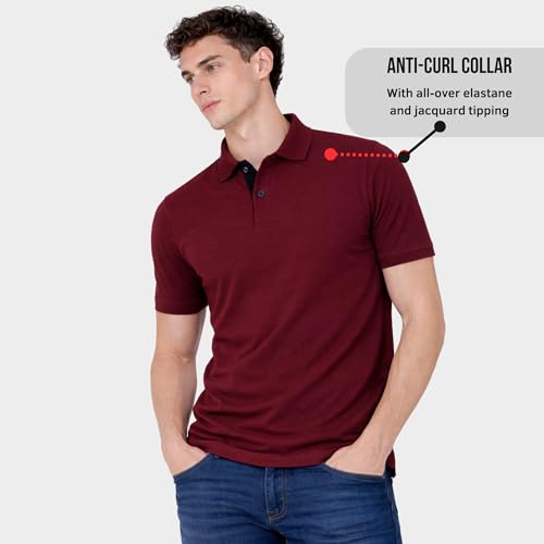 Image of Men's Cotton Polo T-Shirt | Solid Regular Fit Polo Neck T-Shirt | Half Sleeve Casual & Office Wear | Soft Breathable Summer T-Shirt for Men