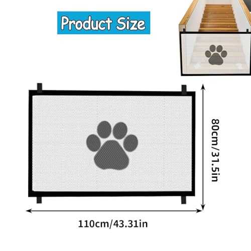 Mesh Dog Gate, Adjustable Indoor Barrier & Puppy Playpen Panel, Portable Folding Pet Safety Gate, Safety Fence for Stairs & Doorways(110 x 80cm) - Image 3