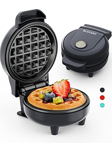 Waffle Maker Mini Small Compact Design, Breakfast Waffle Iron Machine Nonstick Coating, Snack Chaffle Hash Browns Round 4 Inch 550W, Grey BLAZANT