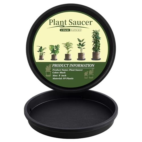 NATSUKY Plant Saucer 8 Inch 2 Pack 8 10 12 14 Inch Plant Trays Round for Indoors Heavy Duty Plastic Flower Plants Saucers for Pots Outdoors No Holes Drip