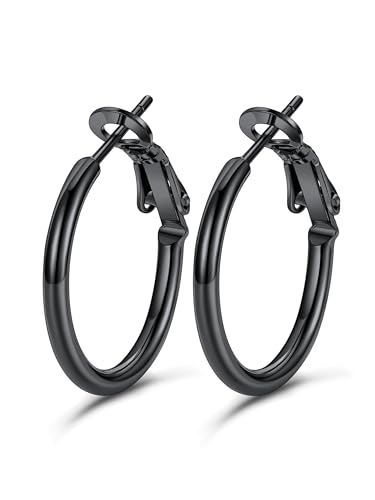 GoldChic Creolen Schwarz Damen Edelstahl Ohrringe Mädchen Ohrstecker Creolen Huggie Hoop Piercing Ohr Mittelgroß Rundohrringe Ohrschmuck in Schwarz 20MM breit