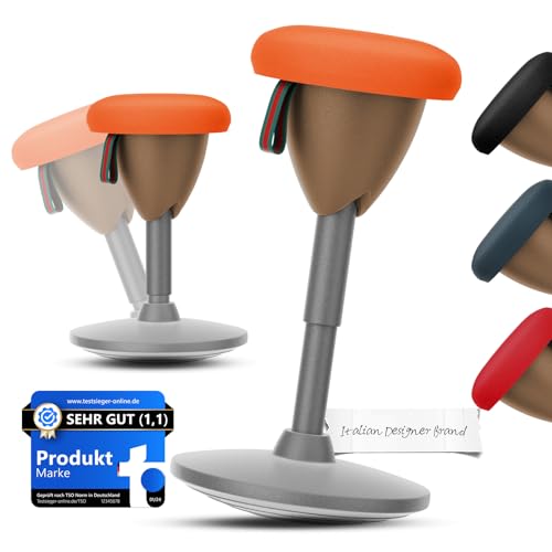 Image of XJ-HOME Height Adjustable Active Motion Stool, Standing Desk Wobble Chair, Ergonomic Stand Perch Sit Rotate 360 Balance Stool with Cushion & Non-Slip Base for Office Home Classroom Orange(Brown base)