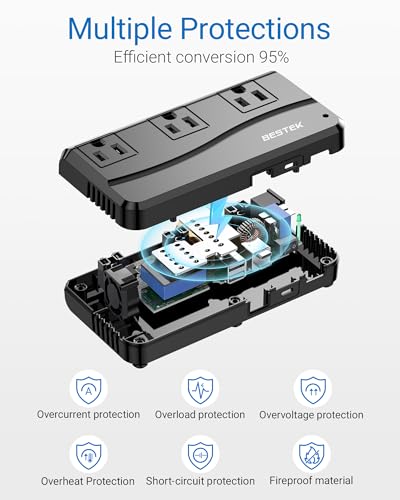 Image of BESTEK 250W Power Converter 3-Outlet and 4-Port USB Travel Voltage Transformer 220V to 110V with Type G /D /M /AU /US Travel Plug Adapters