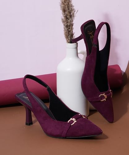 Image of JM LOOKS Women's Sophisticated Pointed Toe Slingback Kitten Heels with Metallic Buckle Accent for Professional and Evening Elegance