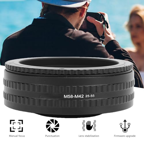 Adaptador helicoidal M58 a M42 de 25-55 mm tubo de extensión macro negro de aluminio para DSLR 3