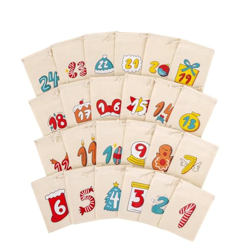 Bolsas de calendário do advento de Natal, bolsas de calendário de contagem regressiva de 24 dias, lembrancinhas de presente para decorações de Natal, fofas para crianças, bolsas de tecido