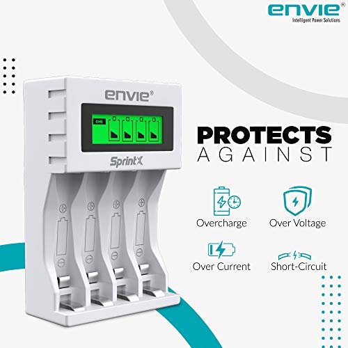 Image of ENVIE (ECR11MC) SprintX Ultra Fast Charger for Rechargeable Batteries AA & AAA Ni-mh, with LCD Display Indicator, Smart Charge Control System, Charge 2 or 4 Batteries at a Time