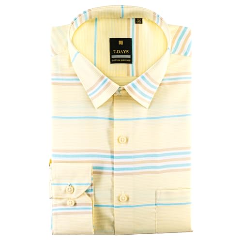Image of 7-DAYS Men's Premium Striped Formal Shirt - Cotton Rich, Regular Fit, Full Sleeve, with Pocket, Wrinkle Resistant - Stylish Office & Everyday Wear.