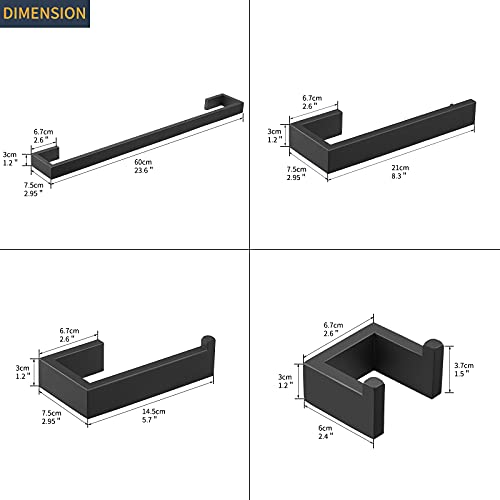 Hoimpro 4 Piece Bathroom Accessories Set (Towel Bar, Hand Towl Holder Towel Rack, Paper Holder, Double Towel Hooks), Wall Mounted Bath Hardware Accessory Fixtures Set, Stainless Steel/Matte Black #TOP5