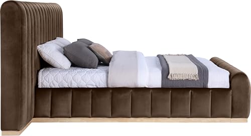 Image of Meridian Furniture AmaraBrown-K133 Collection Modern | Contemporary King Bed, Ultra Luxe Brown 460 GSM Velvet, Natural Finish, Solid Wood Base and Inner Frame, 133 inch W x 99 inch D x 51 inch H, Brown, King