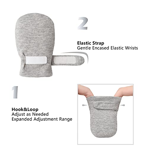 Image of Newborn Baby No Scratch Mittens Stay On, 100% Cotton Breathable, Adjustable Infant Gloves for Baby Boys Girls Mittens