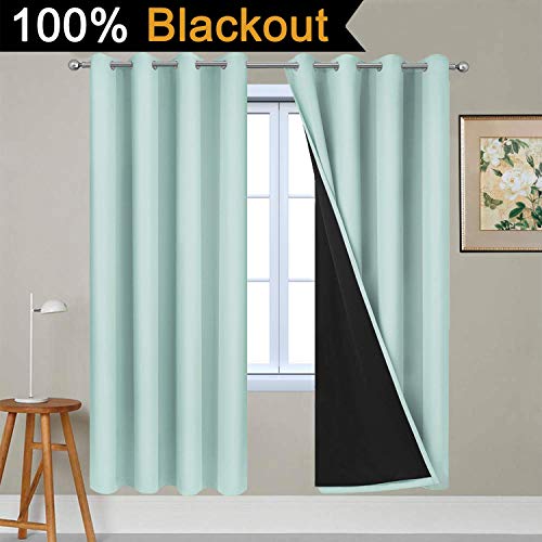 Image of Yakamok Aqua 100% Blackout Curtains 72 Inches Long for Bedroom 52 inch Wide | Blackout Curtain Panels for Bedroom, 2 Thick Layers Grommet Top Thermal Insulated Drapes with Black Liner for Living Room