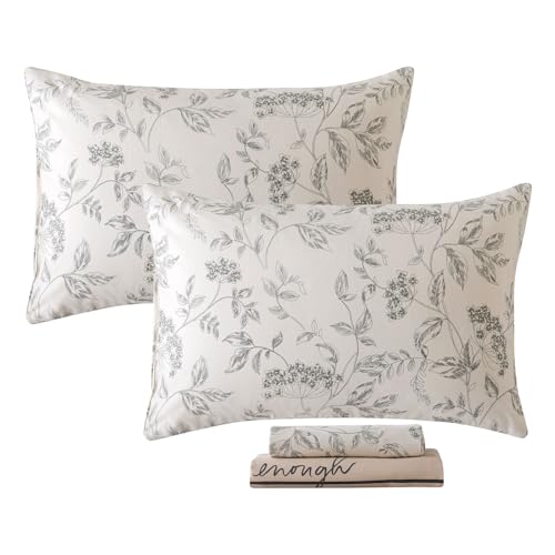 FADFAY Queen Sheets Set Percale Brushed Cotton Floral Bed Sheets Deep Pocket Fitted Sheet, Luxury Lilac Floral Printed Shabby Bedding for All Season, Super Soft Breathable