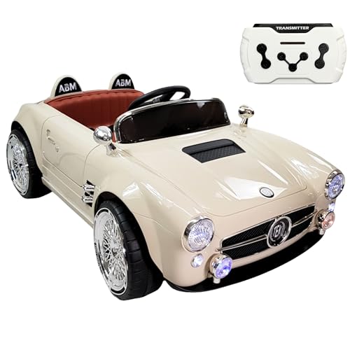 Montables, Toy The Baby Shop Montable para Niños con Control Remoto de 12V Vintage Electrico con Luz Led y Musica, Bluetooth, Carro con Luces y USB, Asiento de 40 cm