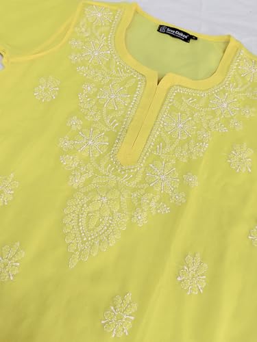 Image of Seva Chikan Hand Embroidered Lucknowi Chikankari Georgette Kurta with Inner Slip SCL4711