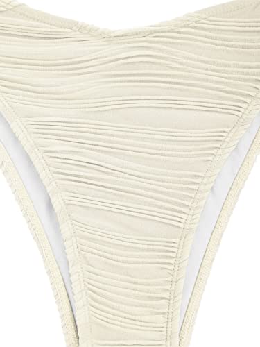 Image of ZAFUL Women Strapless Textured Bandeau Bikini 2 Piece Swimwear Cheeky Solid Lace up Bathing Suits
