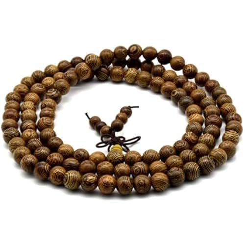 Zen Dear Unisex Natural Wenge Wood Mala Prayer Beads Necklace Bracelet Beads Meditation Buddhist Japa Rosary Mala Bead Yoga