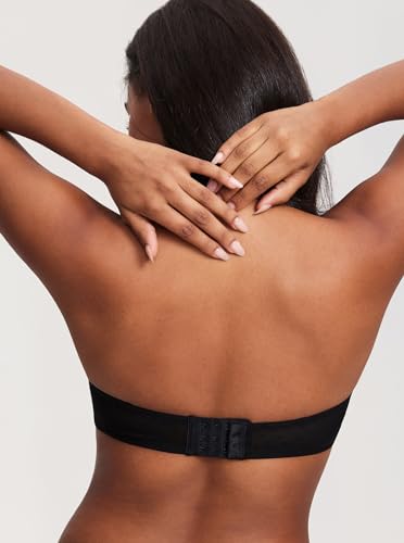 DOBREVA Damen Trägerloser BH Spitze Bandeau Bügel BH Sexy Transparent Ungefüttert Große Brüste Schwarz 75G