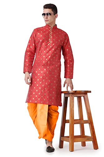 Image of Royal Kurta Men's Silk Blend Printed Kurta Dhoti Set