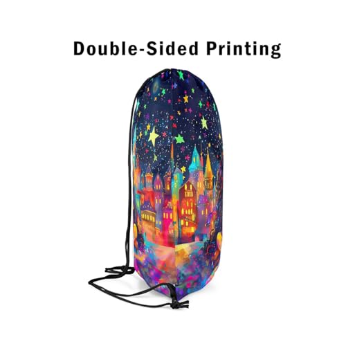 Image of jejeloiu Cute Black Drawstring Backpack 13x15.7inch Castle Star Print Waterproof Gym Drawstring Bags African American Sports String Backpack Beach Swim Travel Bag Sackpac
