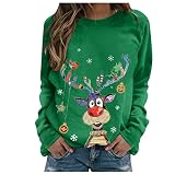 Ugly Christmas Sweatshirt Shirts for Women, HONGDAO Cute Elk Print Casual Long Sleeve Crewneck Pullo