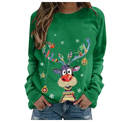 Ugly Christmas Sweatshirt Shirts For Women, Hongdao Cute Elk Print Casual Long Sleeve Crewneck Pullover Sweatshirts Tops #TOP7