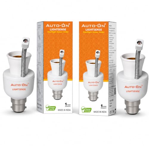 Image of Auto-ON LightSense Automatic Day /Night Sensor Holder, B22 Base, Auto ON at Night & OFF in Daylight, Flexible Sensor Design, for Outdoor Lights (One Year Warranty) (Made in INDIA) Pack Of 2