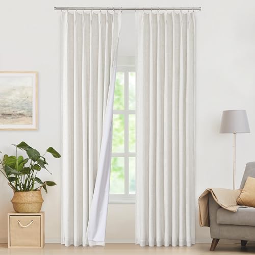 Image of WEST LAKE Extra Long 120 Inches Natural Blackout Curtain Panels with Darkening Liner,10 FT Bailey Pinch Pleated Drapes with Back Tab for Bedroom Living Room,Linen Blended Window Treatment,40"Wx120"Lx2