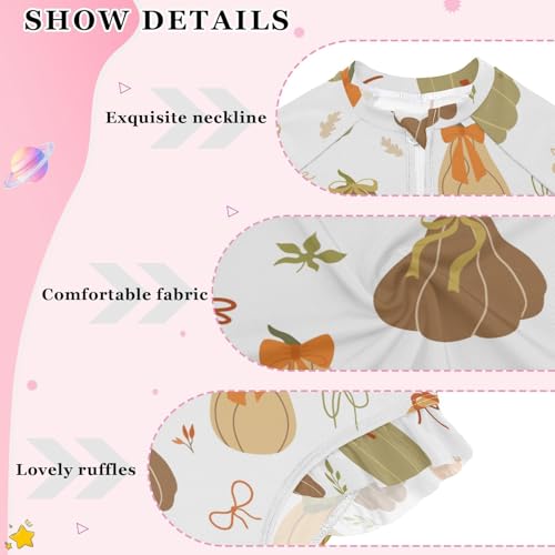 Ribbon Pumpkin Girls Swimsuit One Piece Rash Guard Girls' Swimwear Long Sleeve Swimsuits for Girl Size 3-12T4