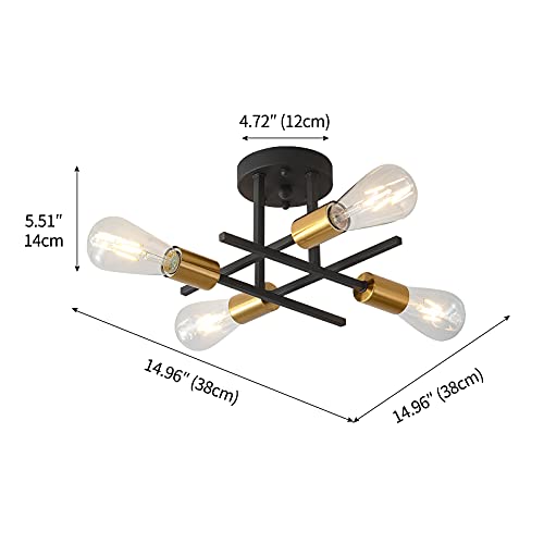 Hhr Semi Flush Ceiling Light,Black Farmhouse Semi Flush Mount Ceiling Light With E26 Socket,Mid Century Ceiling Lamp Chandelier For Dining Bedroom Living Room Kitchen Entryway,Sgs Certificate #TOP6
