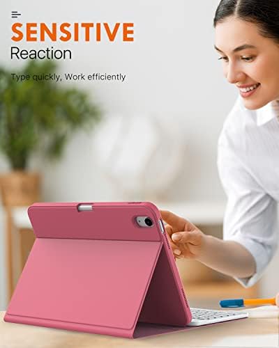 MoKo Keyboard Case for iPad 10th Generation Case with Keyboard, iPad 10th Generation Keyboard with Pencil Holder, Multi-Angle Detachable Bluetooth Keyboard for iPad 10th Generation, Watermelon Red