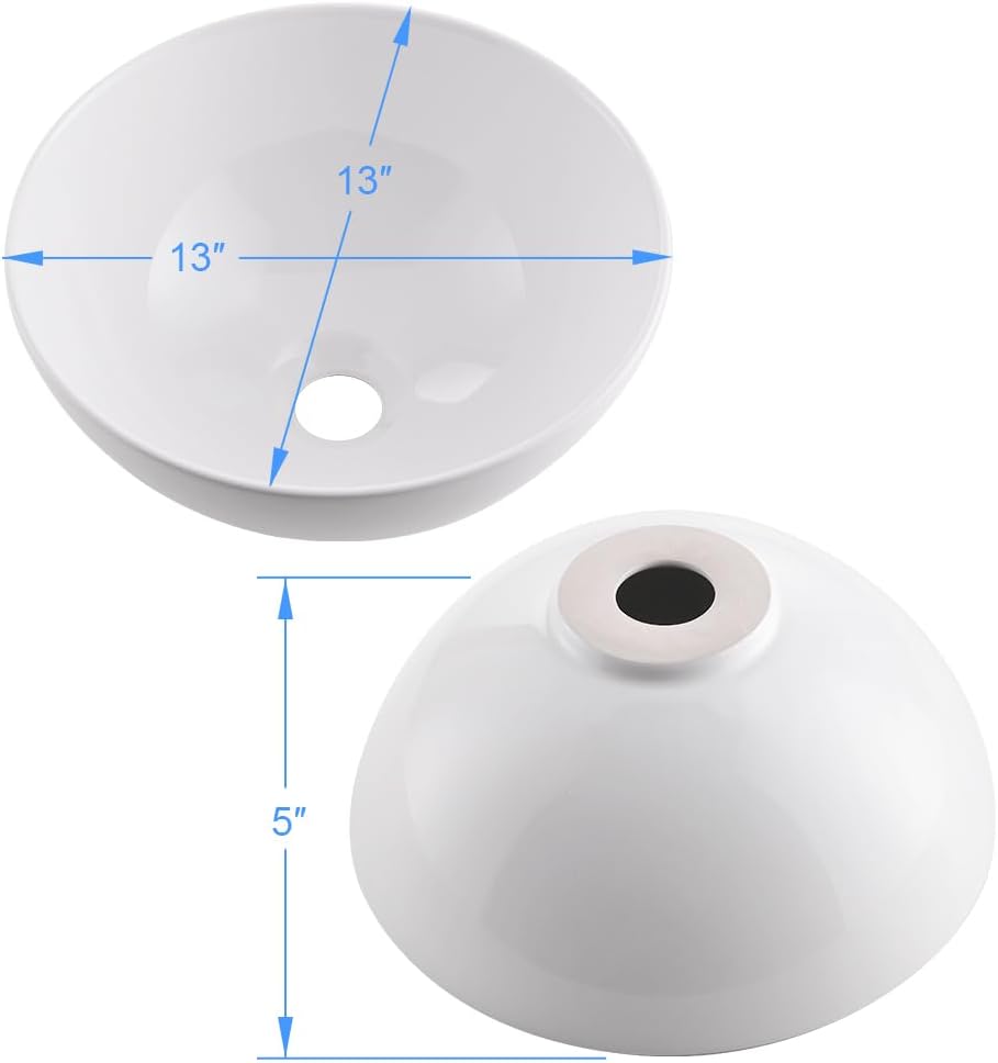 Round Bathroom Sink- VASOYO 13x13 Inch Small Vessel Sink Above Counter Bathroom Vanity Sinks White Porcelain Ceramic Small Sinks Art Basin
