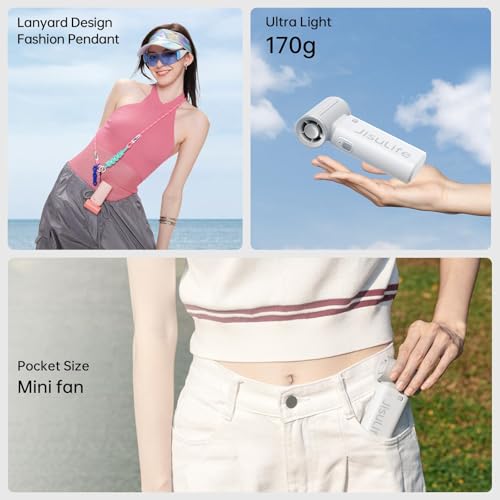 Image of JISULIFE Portable Handheld Fan Life9, Turbo Power High Speed Air 18H Max Cooling Time,5 Gear Wind, 5000mAh Rechargeable, Mini Pocket Design, Personal Fan for Travel Concerts Cruise Makeup - Light Grey