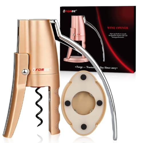 Forge Quality Compact Vertical Lever Corkscrew Wine Opener with Foil Cutter. 3 Seconds to Open a Bottle of Wine. Champagne Gold.