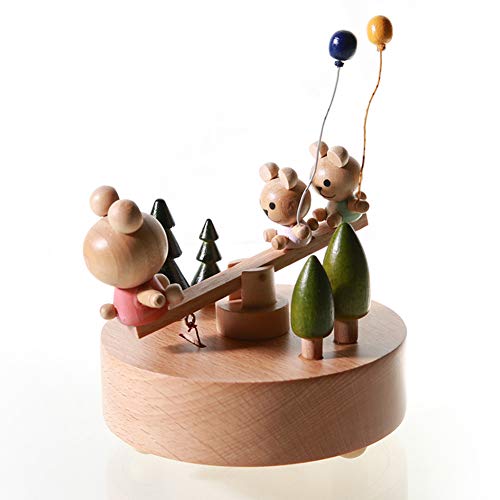 Chonor Scénarios Innovants Boîte à Musique en Bois, Premier Boîte à Musique Créatif Main Manivelle Boîte Décorative en Bois Cadeau et Décorations Idée pour Anniversaire, Noël - Ours Lapin Bascule Cover