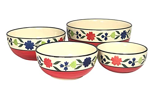 Image of HS Hindustani SAUDAGR Bloomberry Harmony Multi Size Ceramic Bowls 1000 ML, 750 ML, 500 ML and 350 ML, Set of 4 Microwave Safe Bowls katori Ideal for Snacks Rice dal Desserts and Gifting.